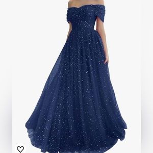 Women’s navy, sparkly stars formal dress